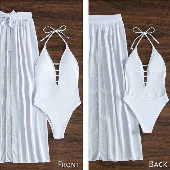 Set One Piece Swimsuit & Beach Skirt Wrap - Picture 2 of 7